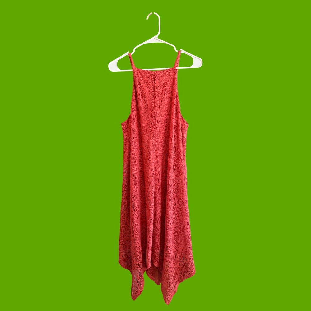 Luxology Rust Red Paisley Lace Handkerchief Hem Sleeveless Dress Womens Size 16 - Picture 2 of 5